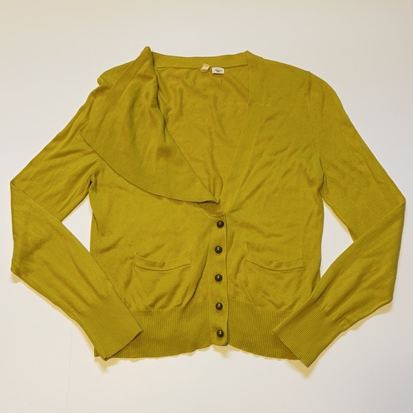 Anthropologie Moth Yellow Asymmetrical Ruffle Cardigan - Women’s Size Medium - Picture 2 of 8